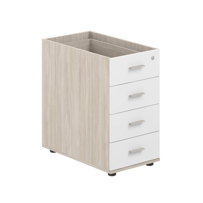 SG.522.OL.WH / Тумба приставная 400х700х725 с 4 ящ., с замком без топа / корпус: дуб светлый; фасады: белый