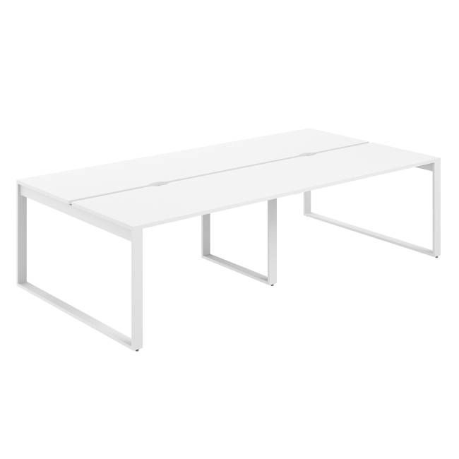 AG.141.WH.V.72.WH  / Рабочая станция 2400х1238х750  / профиль О-образный: 70х20 белый; столешница с вырезом: белый