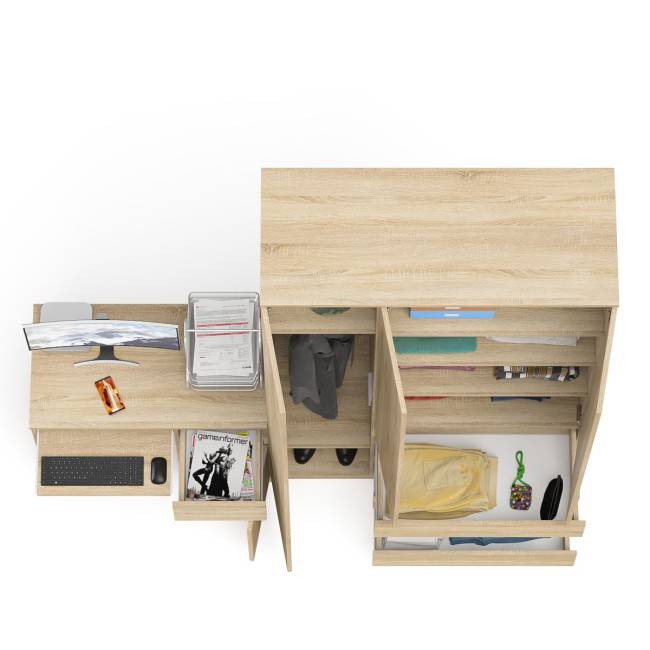 Компьютерный стол с тумбой с дверкой и ящиком правый и шкаф-комод Мори МШ1200-1 цвет дуб сонома