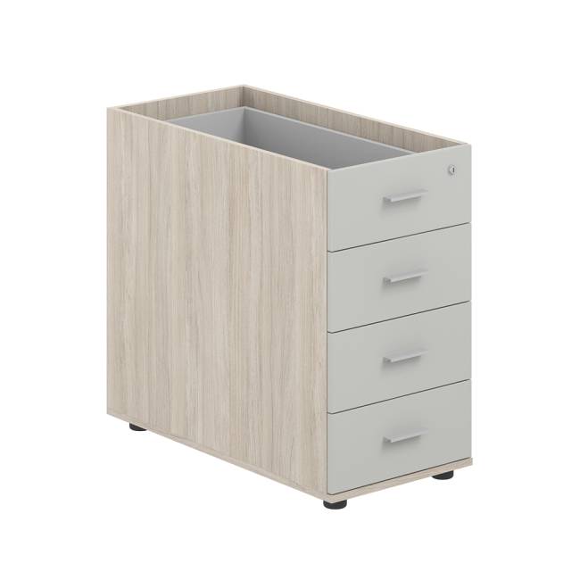 SG.523.OL.SH.M / Тумба приставная 400х800х725 с 4 ящ.(метаб), с замком без топа / корпус: дуб светлый; фасады: серый бархат