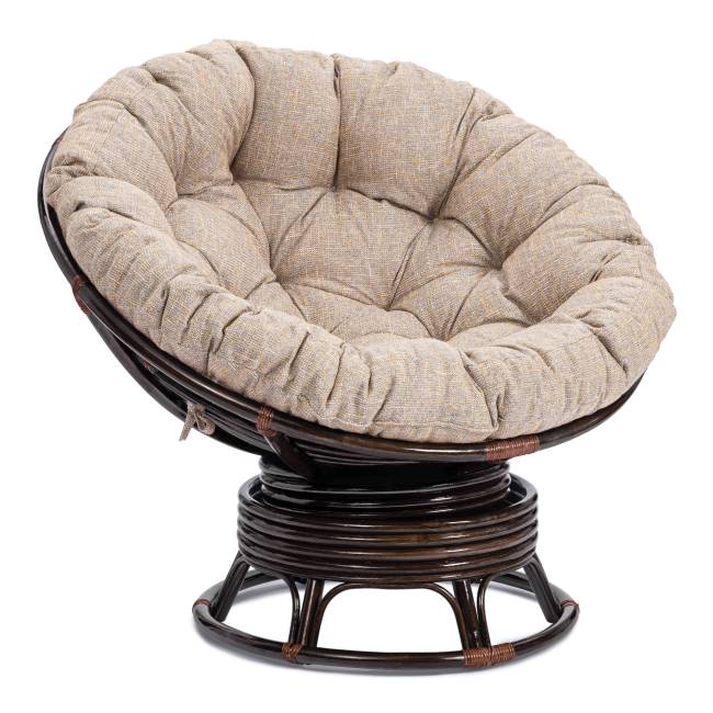 Кресло-качалка Папасан/Papasan (W 23/01 B) /с подушкой/ 115х78х104см, античный черно-коричневый, подушка рогожка, меланж Antique brown (античный черно-коричневый)