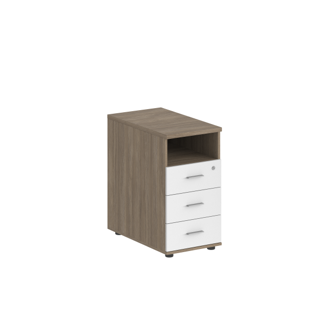 SG.513.OD.WH / Тумба приставная 400х800х725 с 3 ящ. и нишей, с замком без топа / корпус: дуб темный; фасады: белый