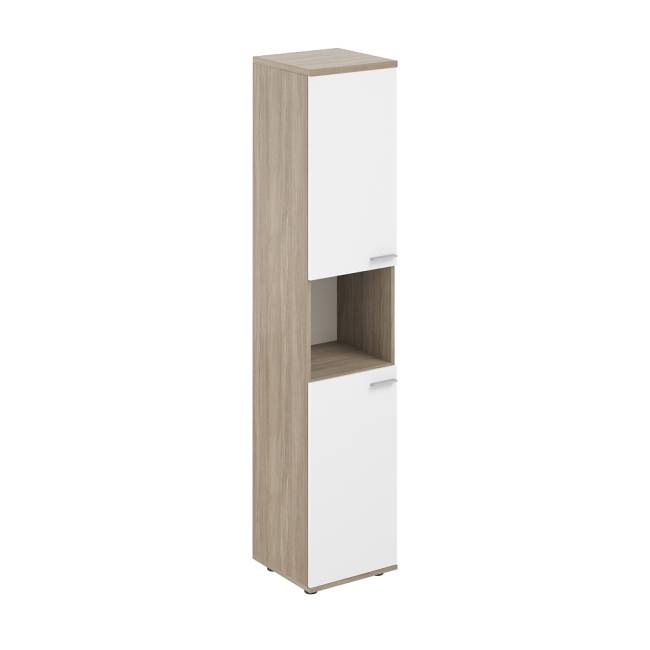 SG.846.OD.WH.WH.L / Шкаф высокий с нишей 400х400х1955, з.ст HDF, левый / корпус: дуб темный; фасады: белый