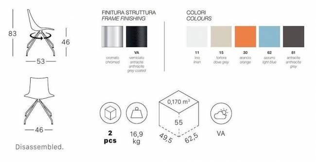 Стул пластиковый вращающийся Zebra Technopolymer хром, лен 460х530х830 мм
