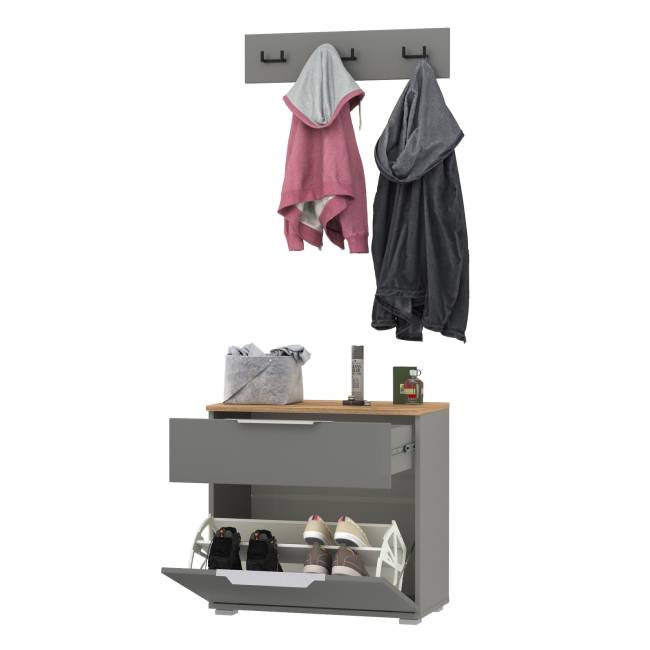 Тумба для обуви с вешалкой для верхней одежды Октава цвет серый графит/дуб крафт золотой