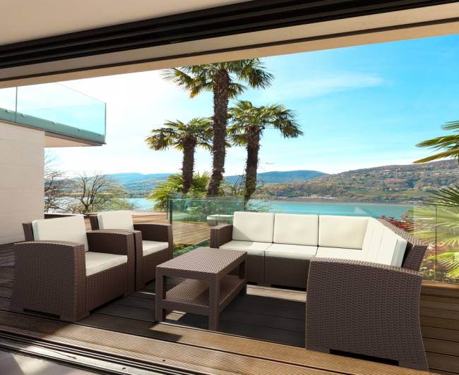 Столик пластиковый плетеный журнальный Monaco Lounge коричневый 920х570х450 мм