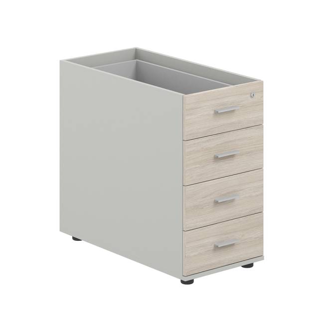 SG.523.SH.OL / Тумба приставная 400х800х725 с 4 ящ., с замком без топа / корпус: серый бархат; фасады: дуб светлый