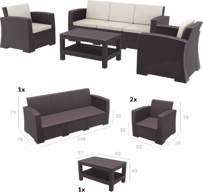 Комплект пластиковой плетеной мебели Monaco Lounge Set XL коричневый