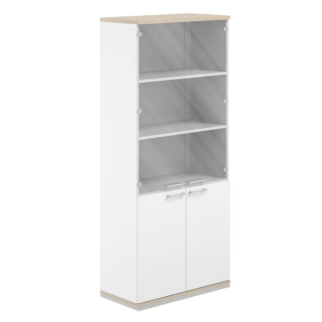 AG.210.WH.AR.WH.GL / Шкаф 5 ур. 800х400х1833 со стеклом / корпус: белый, топ/дно: ак.равелло, фасады: белый, стекло