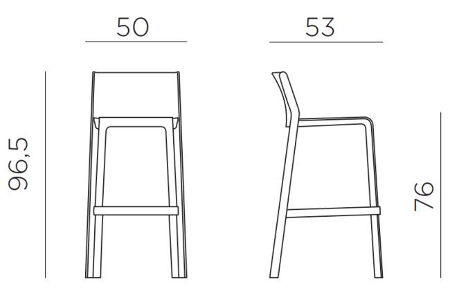 Стул пластиковый барный Trill Stool серый 500х530х970 мм