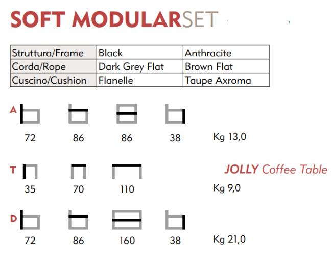 Комплект мягкой мебели Soft Modular антрацит, коричневый, тортора