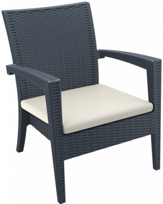 Кресло пластиковое плетеное с подушкой Miami Lounge Armchair антрацит 720х760х890 мм
