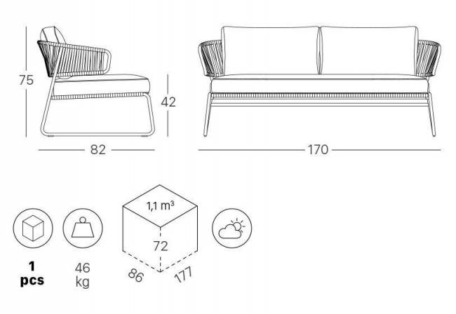 Диван плетеный с подушками Lisa Sofa Club терракотовый 1700х820х750 мм