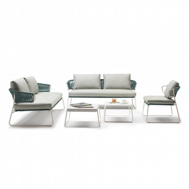 Диван плетеный с подушками Lisa Sofa Filo лен, ментоловый, лед 1700х820х750 мм