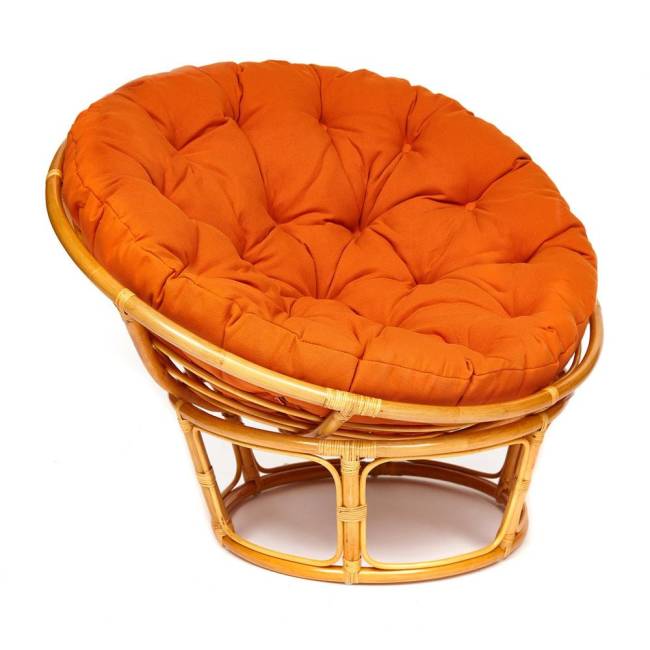 Кресло Папасан/Papasan (23/01 W) /с подушкой и ремешками/ диаметр подушки 122см, 115х101х104см, медовый, ткань оранжевый, с 23 Honey (мед)